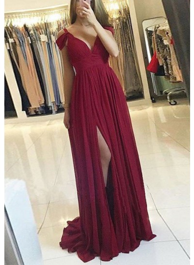 2024 Chiffon Princess/A-Line Burgundy Sweetheart Prom Dresses
