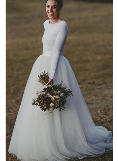 2023 New Arrival A Line Long Sleeves Tulle Wedding Dresses