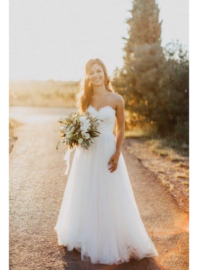 Elegant A Line Sweetheart Lace Tulle Floor Length Wedding Dresses 2023