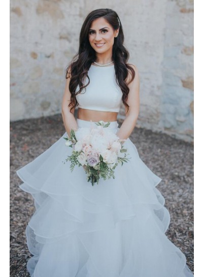 2023 New Arrival A Line White Organza Layered Two Pieces Wedding Dresses