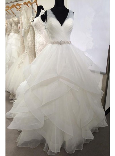2023 New Arrival Sweetheart Organza Ruffles Backless Pleated Ball Gown Wedding Dresses