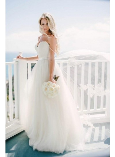 Charming Sweetheart Tulle Spaghetti Straps A Line 2023 Wedding Dresses