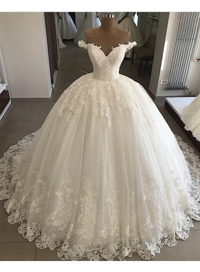 Luxury Sweetheart Off Shoulder Long Lace Ball Gown Lace Up Back Wedding Dresses 2023