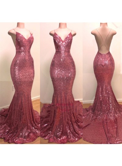 2023 Sexy Pink Sweetheart Backless Sequence Mermaid Prom Dresses