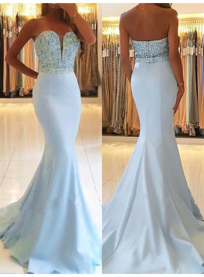 Off Shoulder Sweetheart Mermaid Beading Backless Sleeveless Prom Dress