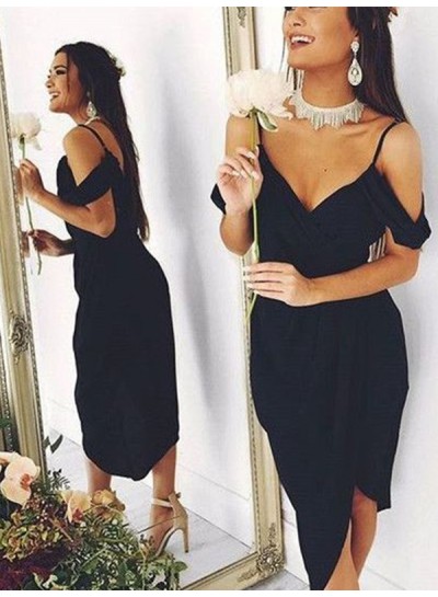 2024 Sheath/Column V Neck Straps Hihg Low Tea-Length Homecoming Dresses
