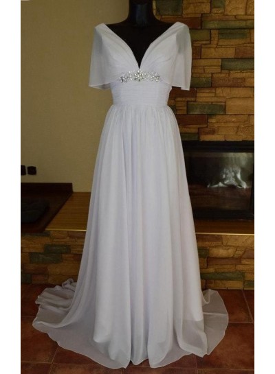 2023 A Line/Princess Chiffon V Neck Bead Beach Maternity Wedding Dresses / Bridal Gowns