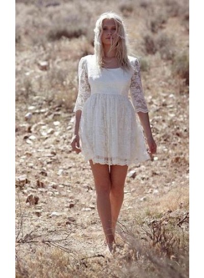 2023 New Arrival A Line/Princess Long Sleeves Knee Length Lace Short Wedding Dresses / Bridal Gowns