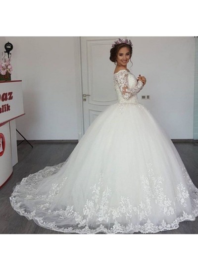 2023 New Arrival Off Shoulder Long Sleeves Lace Ball Gown Wedding Dresses / Bridal Gowns