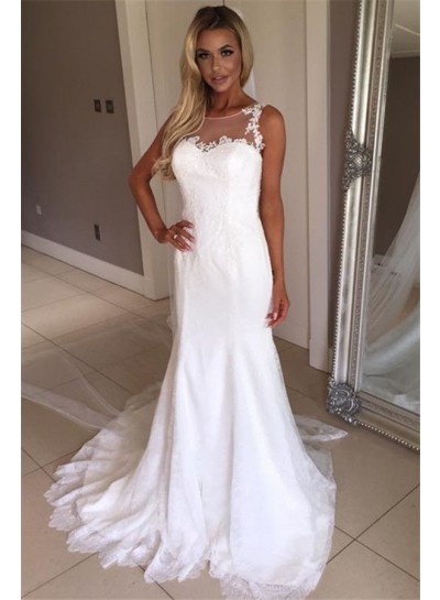Sheath White Sweetheart Lace Beach Wedding Dresses / Bridal Gowns 2023