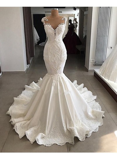 2023 Sexy Mermaid/Trumpet Backless Sweetheart Satin Lace Wedding Dresses / Bridal Gowns
