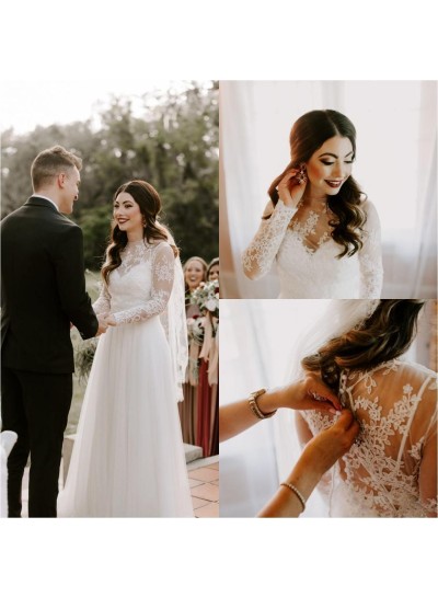 2023 A Line/Princess Tulle Long Sleeves Sweetheart Beach Wedding Dresses / Bridal Gowns With Appliques 