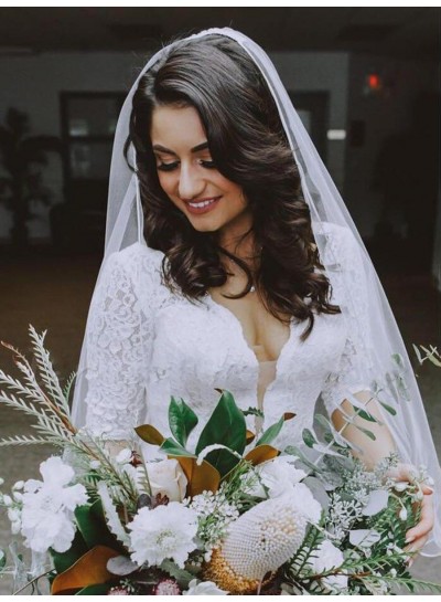 2024 New Arrival Sheath Half Sleeves Lace Front Slit Beach Wedding Dresses / Bridal Gowns