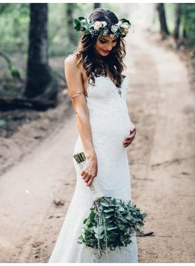 2024 Newly Sheath Lace Sweetheart Backless Maternity Wedding Dresses / Bridal Gowns