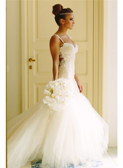 2024 Sexy Mermaid/Trumpet Sweetheart Tulle Backless Lace Wedding Dresses / Bridal Gowns