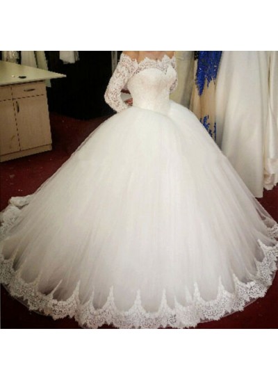 2024 Long Sleeves Off Shoulder Sweetheart Lace Ball Gown Wedding Dresses