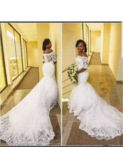 2024 New Arrival Mermaid Long Sleeves Off Shoulder Lace Long Wedding Dresses