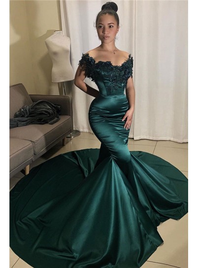 Sexy Mermaid Hunter Off Shoulder Long Prom Dresses With Appliques 2024