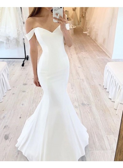 Off Shoulder Mermaid Ivory Sweetheart Satin 2023 Beach Wedding Dresses