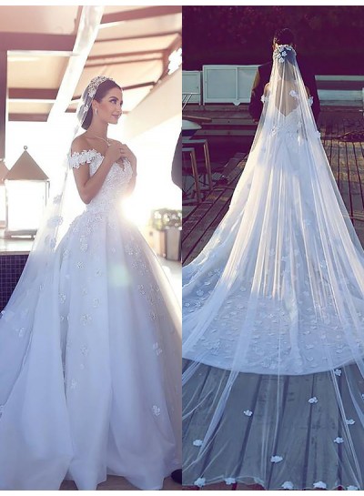 2023 Sweetheart A Line Organza White Off Shoulder Flower Patterns Long Wedding Dresses