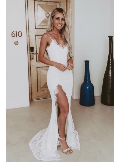 2023 White Sheath Sweetheart Side Slit Lace Long Prom Dress
