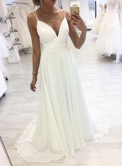 2023 A Line White Sweetheart Chiffon Long Prom Dress