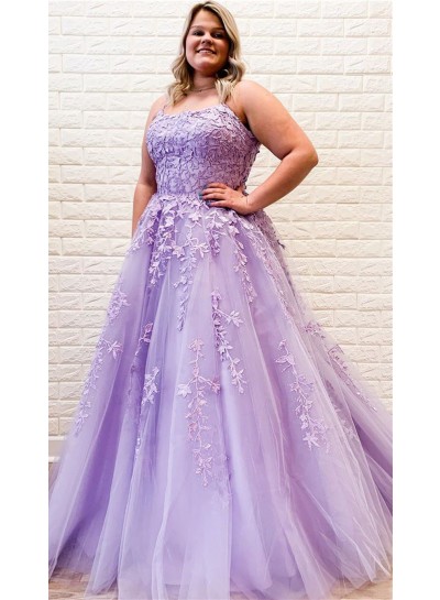 A Line Halter Lilac Tulle With Appliques Plus Size Long Prom Dresses 2023