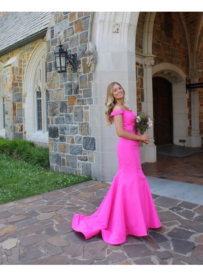 2024 Fuchsia Mermaid Off Shoulder Long Sweetheart Prom Dresses