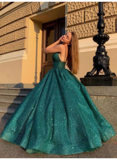 2023 Ball Gown Sequins V-neck Sleeveless Sweep/Brush Train Prom Dresses 