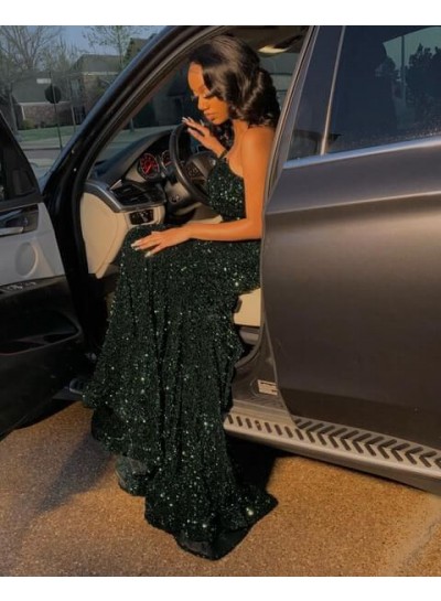2023 Sheath/Column Sequins Sweetheart Sleeveless Sweep/Brush Train Prom Dresses