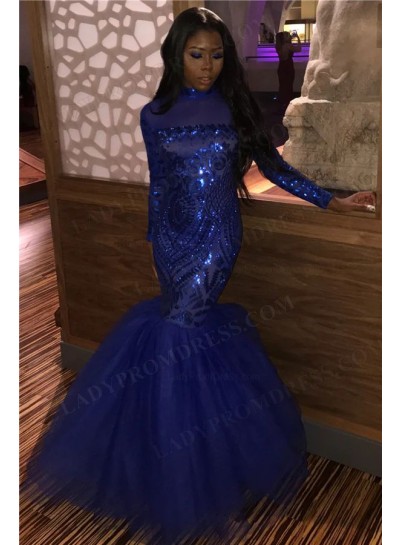 Mermaid/Trumpet Sequins High Neck Long Sleeves Sweep/Brush Train Prom Dresses