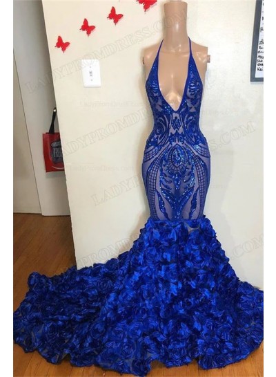 Trumpet/Mermaid Lace Deep V-neck Sweep/Brush Train Prom Dresses