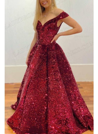 Ball Gown 2023 Sequins Off the Shoulder Prom Dresses