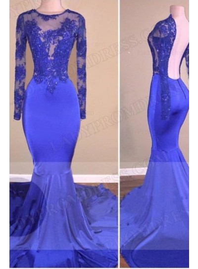 Mermaid 2023 Silk Like Satin Crew Neck Long Sleeves Sweep Train Prom Dresses