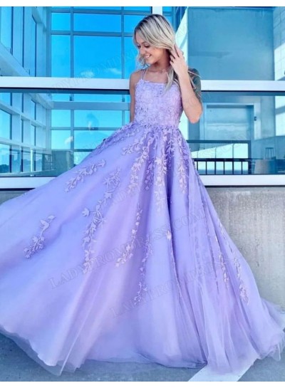 2023 Ball Gown Tulle Applique Spaghetti Straps sweep Train Prom Dresses