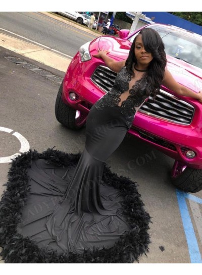 2023 Mermaid Satin Crew Neck Applique Sleeveless Sweep Train Prom Dresses