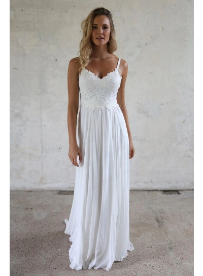 2023 A-Line Princess Chiffon Applique Spaghetti Straps Sweep/Brush Train Wedding Dresses