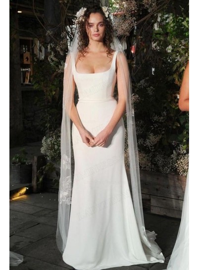 2023 Sheath Satin Square Neck Sleeveless Sweep Train Wedding Dresses