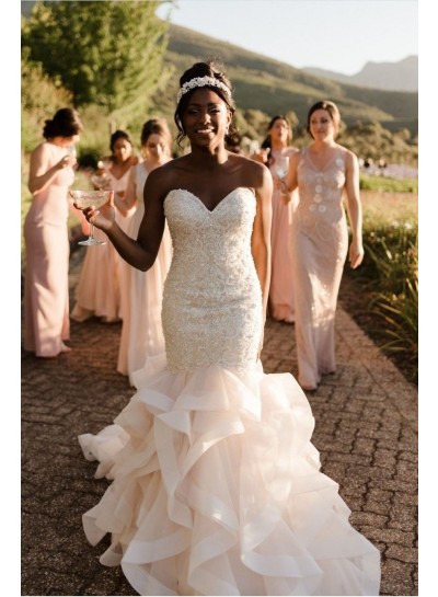 2023 Organza Mermaid Sweetheart Sequin Sweep Train Wedding Dresses