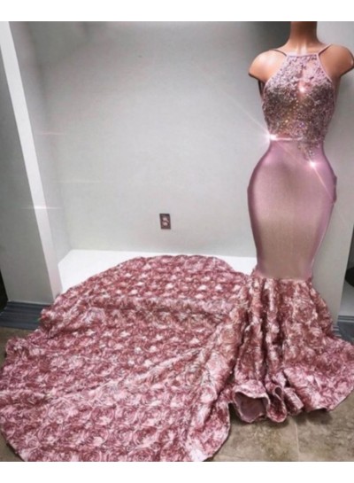 Trumpet/Mermaid Satin Halter Dusty Rose 2023 Prom Dresses
