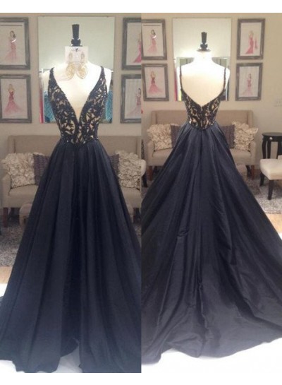 2023 Junoesque Black Beading V-Neck Zipper Prom Dresses