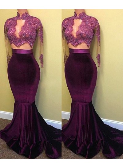 2023 Sexy Mermaid/Trumpet Stretch Satin Two Pieces Prom Dresses