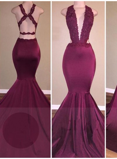 Mermaid/Trumpet Burgundy Sexy Prom Dresses