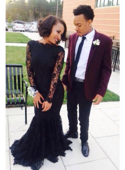 2023 Sexy Mermaid/Trumpet Lace Long Sleeves Prom Dresses