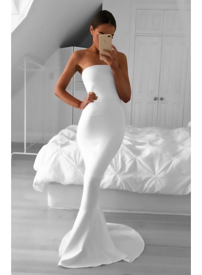2023 Elegant Mermaid/Trumpet Strapless Satin White Prom Dresses