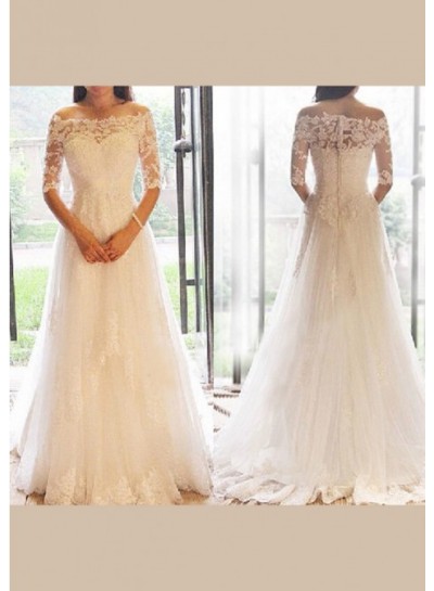 Lace Off The Shoulder Long Sleeves Wedding Dresses 2024