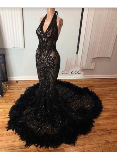 2024 Black Halter Long Prom Dress