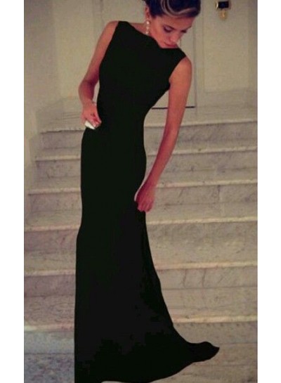 2023 Elegant Black Column/Sheath Satin Prom Dresses