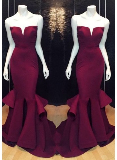 Burgundy Prom Dresses Mermaid/Trumpet Notched Neck Satin