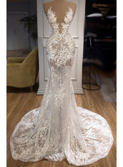 2024 Sheath Ivory Lace Wedding Dresses